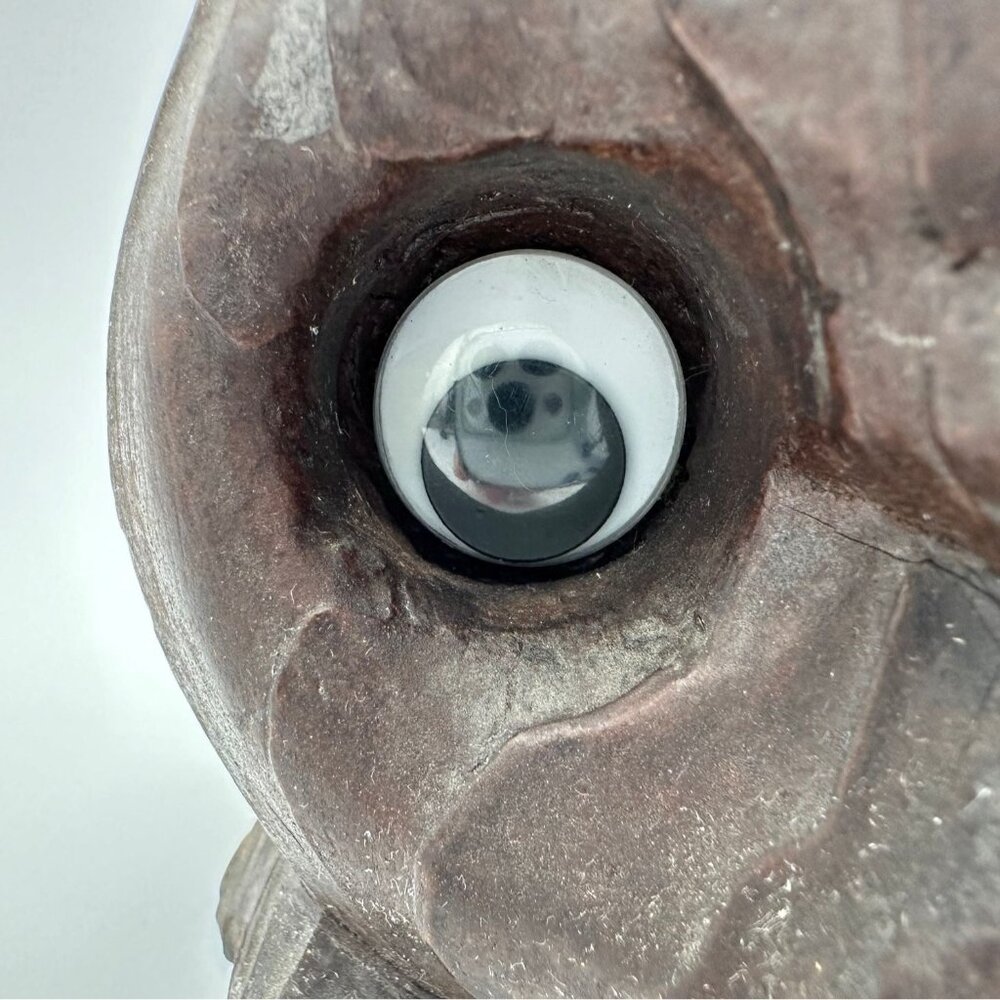 Vintage Owl Figurine Carved Wood Googly Eyes Mid Century Modern Kitsch Horned - Picture 7 of 9